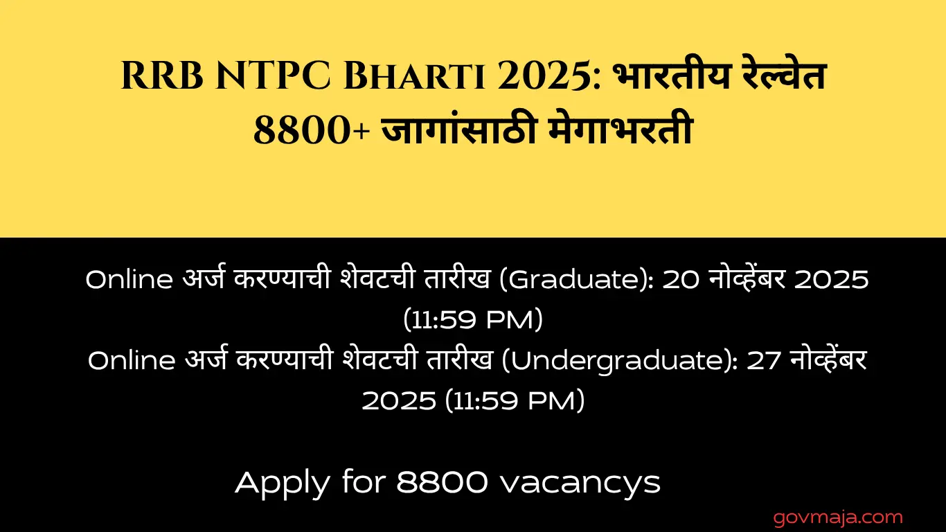 RRB NTPC Bharti 2025: भारतीय रेल्वेत 8800+ जागांसाठी मेगाभरती